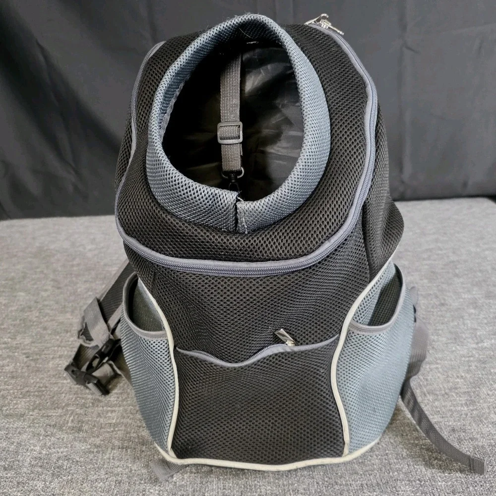 Black Grey Mesh Pet Carrier Backpack Small Dog Cat Travel Bag Hands Free 16in